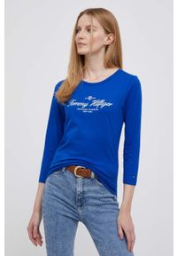 TOMMY HILFIGER - Tommy Hilfiger longsleeve bawełniany kolor granatowy. Kolor: niebieski. Materiał: bawełna. Długość rękawa: długi rękaw