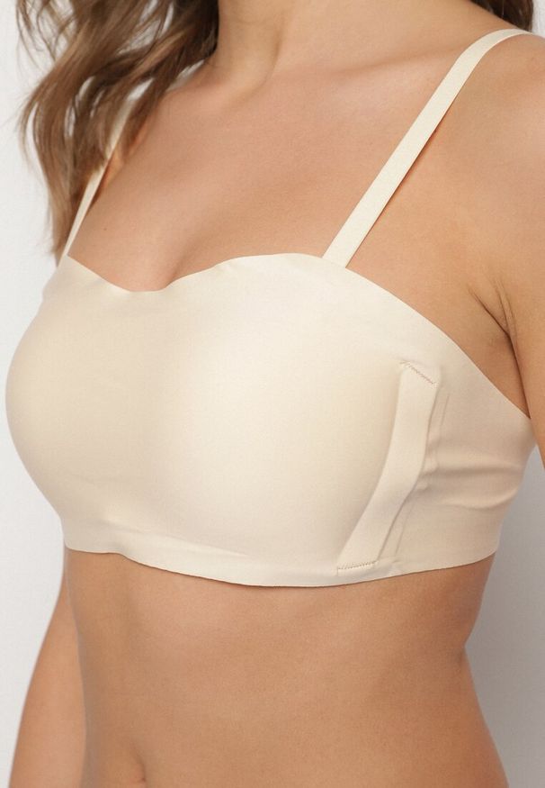 Born2be - Jasnobeżowy Biustonosz o Fasonie Balkonetki Bez Fiszbin Felzedia. Kolor: beżowy. Materiał: jeans. Wzór: gładki