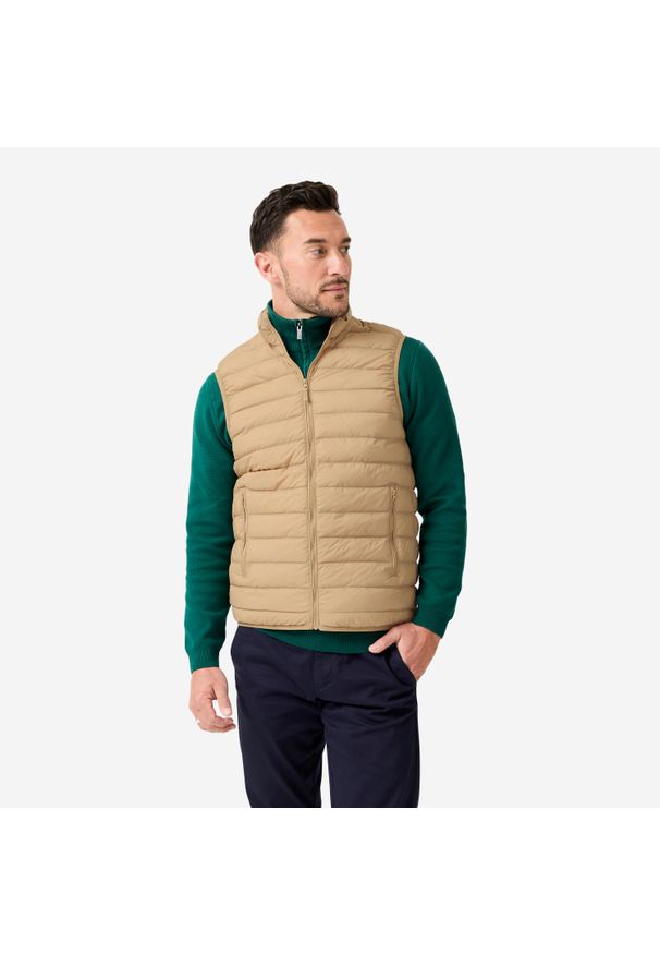 INESIS - Kamizelka do golfa męska Inesis MW500. Typ kołnierza: golf. Kolor: beżowy. Materiał: poliester, materiał, poliamid. Długość rękawa: bez rękawów. Sport: golf