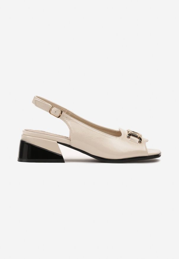 Born2be - Beżowe Sandały na Ozdobnym Słupku z Klamerką i Noskiem Peep Toe Laseria. Nosek buta: otwarty. Kolor: beżowy. Obcas: na słupku. Styl: elegancki