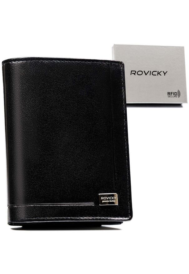 ROVICKY - Portfel męski Rovicky PC-027-BAR czarny. Kolor: czarny. Materiał: skóra