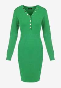 Born2be - Zielona Sukienka Wełniana i Napami przy Dekolcie Levaze. Kolor: zielony. Materiał: wełna. Sezon: zima #5