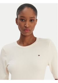 TOMMY HILFIGER - Tommy Hilfiger T-Shirt WW0WW47308 Écru Slim Fit. Materiał: wiskoza #3