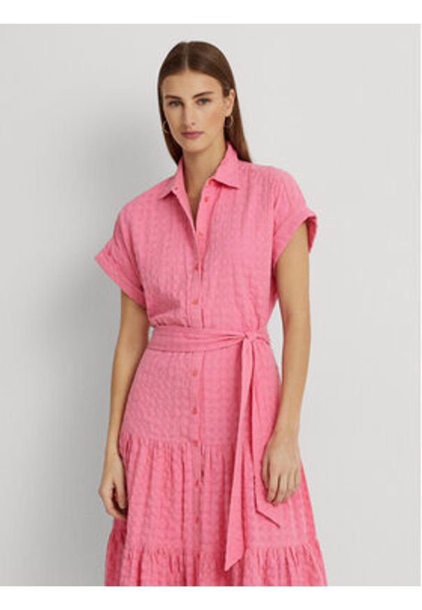 Lauren Ralph Lauren Sukienka koszulowa 200903086001 Różowy Regular Fit. Kolor: różowy. Materiał: bawełna. Typ sukienki: koszulowe