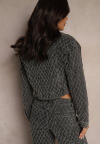 Renee - Szara Jeansowa Kurtka z Bawełny Ozdobiona Przetarciami Ariswenna. Okazja: na co dzień. Kolor: szary. Materiał: bawełna, jeans. Długość: krótkie. Wzór: aplikacja. Styl: casual #3