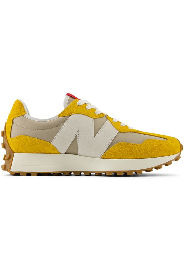Buty unisex New Balance U327SB – żółte. Okazja: na co dzień. Kolor: żółty. Materiał: zamsz, materiał, skóra, guma. Szerokość cholewki: normalna