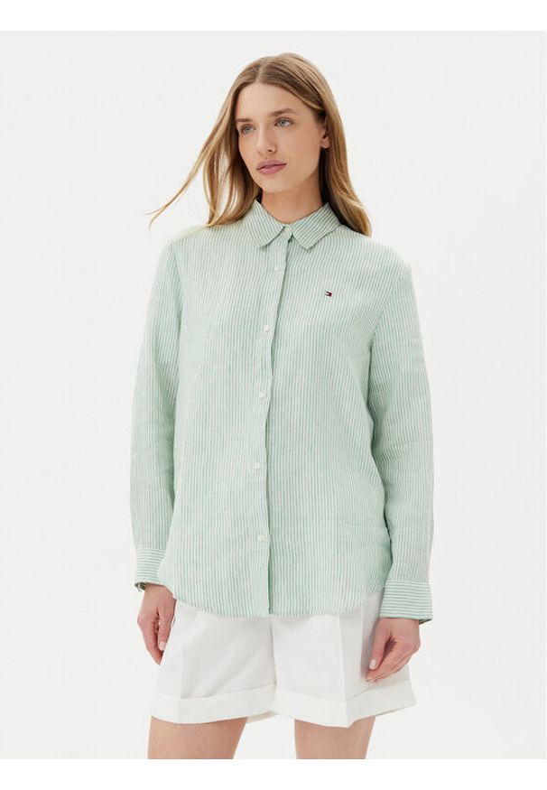 TOMMY HILFIGER - Tommy Hilfiger Koszula WW0WW44679 Zielony Regular Fit. Kolor: zielony. Materiał: len