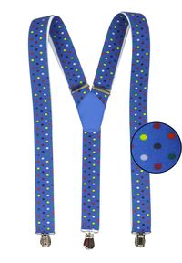 Modini - Niebieskie szelki w kolorowe kropki unisex X29. Kolor: niebieski. Materiał: skóra, guma. Wzór: kolorowy, kropki #1