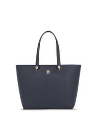 TOMMY HILFIGER - Tommy Hilfiger Torebka Emblem Shopper AW0AW15178 Granatowy. Kolor: niebieski. Materiał: skórzane #4