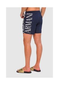 Emporio Armani - EMPORIO ARMANI Granatowe męskie szorty kąpielowe z białym logo, Rozmiar 50. Kolor: niebieski. Materiał: poliester #3
