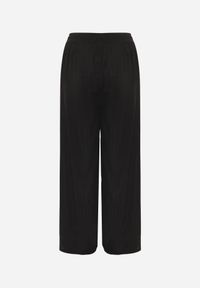 Born2be - Czarne Szerokie Spodnie z Teksturalnej Tkaniny z Ozdobnym Guzikiem Liphia. Okazja: do pracy, na co dzień, na spotkanie biznesowe. Stan: podwyższony. Kolor: czarny. Materiał: tkanina. Długość: długie. Styl: biznesowy, casual #6