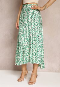 Renee - Zielona Plisowana Spódnica Maxi w Fantazyjny Print Maritha. Kolor: zielony. Materiał: satyna, tkanina. Wzór: nadruk #3