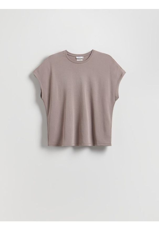 Reserved - T-shirt z modalem - brązowy. Kolor: brązowy. Materiał: dzianina