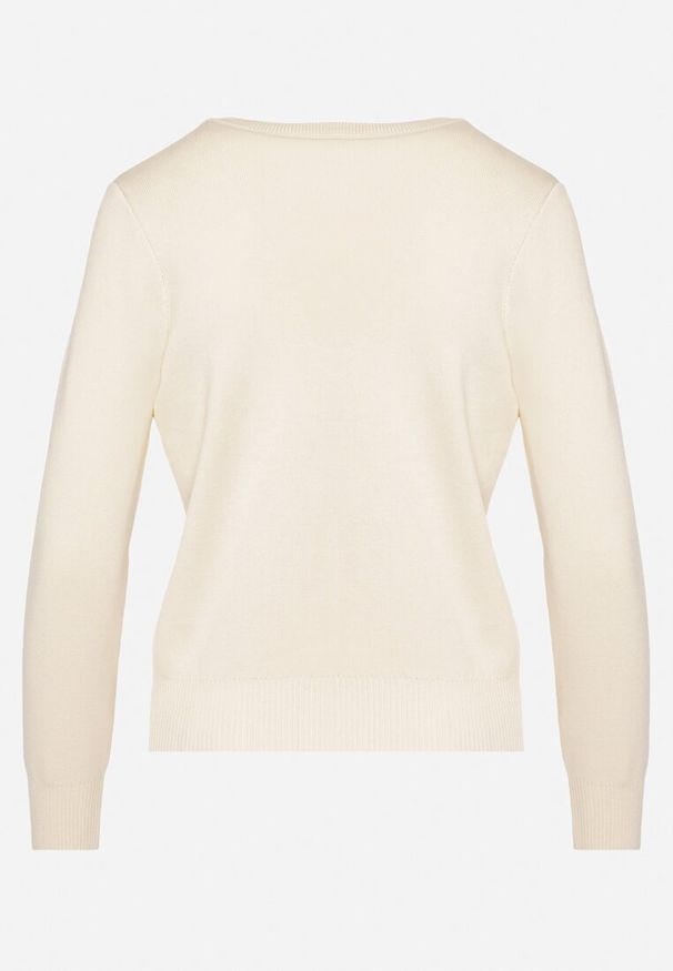 Born2be - Beżowy Sweter z Wiskozą Ozdobiony Kwiatową Aplikacją 3D Wykończony Ściągaczami Eviyania. Okazja: na co dzień. Kolor: beżowy. Materiał: wiskoza. Długość rękawa: długi rękaw. Długość: długie. Wzór: kwiaty, aplikacja. Styl: elegancki, casual, klasyczny