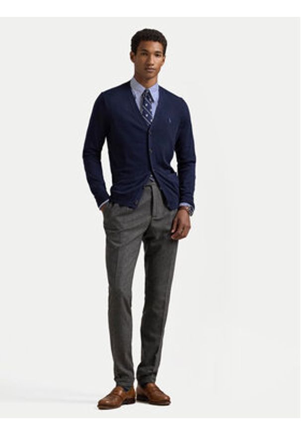 Polo Ralph Lauren Kardigan 710946144001 Granatowy Slim Fit. Typ kołnierza: polo. Kolor: niebieski. Materiał: wełna