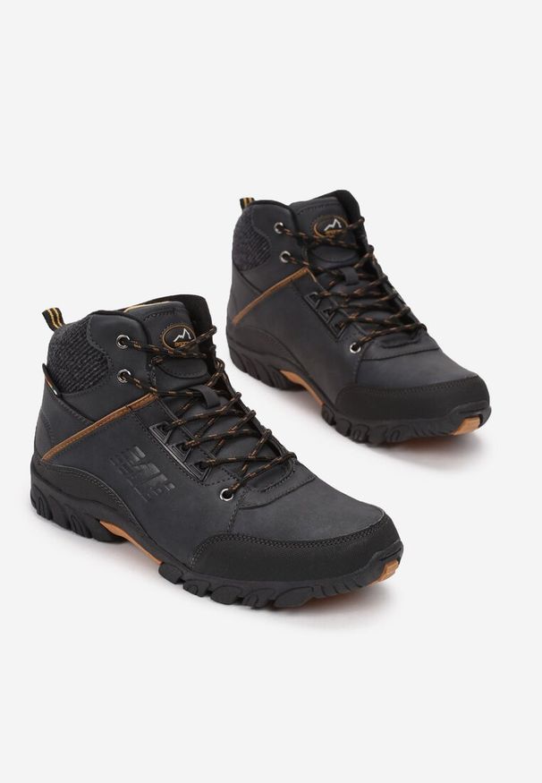 Born2be - Granatowe Buty Trekkingowe Fontanoe. Kolor: niebieski. Materiał: syntetyk, futro, nubuk. Szerokość cholewki: normalna. Wzór: aplikacja, napisy