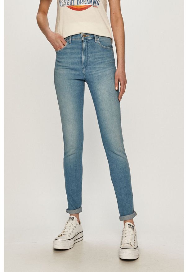 Wrangler - Jeansy High Rise Skinny. Stan: podwyższony. Kolor: niebieski