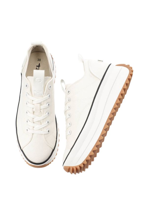 Białe Sneakersy Tamaris Wygodne Codzienne Buty Damskie. Okazja: na co dzień. Kolor: biały. Materiał: skóra, materiał. Szerokość cholewki: normalna. Obcas: na platformie
