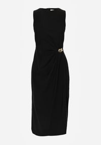 Born2be - Czarna Sukienka z Wiskozą z Metaliczną Aplikacją i Rozcięciem na Nogę Aeradina. Kolor: czarny. Materiał: wiskoza. Wzór: aplikacja. Styl: klasyczny #3