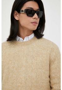 AMERICAN VINTAGE - American Vintage sweter wełniany męski kolor beżowy lekki. Kolor: beżowy. Materiał: wełna. Wzór: gładki. Styl: vintage #5