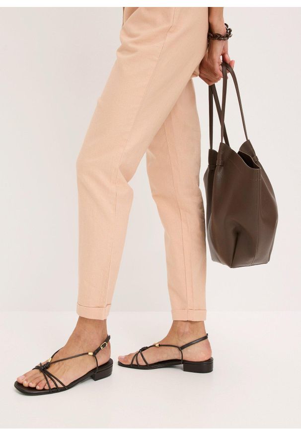 bonprix - Spodnie lniane. Kolor: różowy. Materiał: len. Sezon: lato