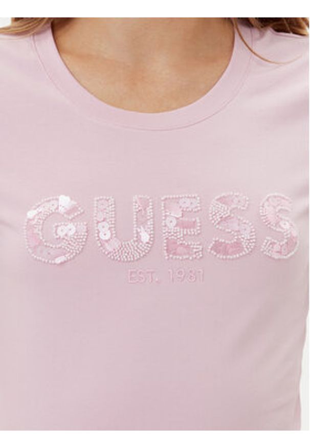 Guess T-Shirt W5GI17 J1314 Różowy Slim Fit. Kolor: różowy. Materiał: bawełna