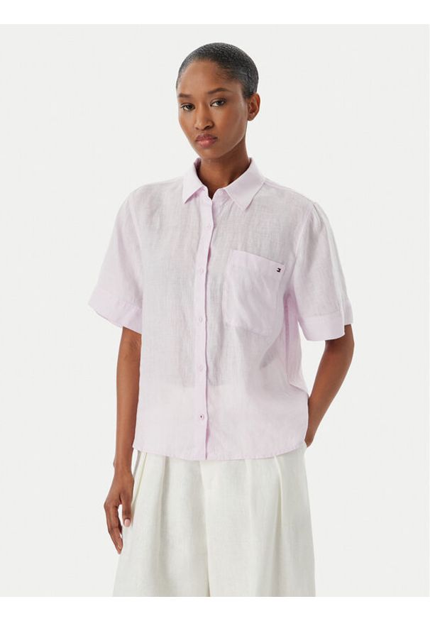 TOMMY HILFIGER - Tommy Hilfiger Koszula WW0WW48925 Fioletowy Relaxed Fit. Kolor: fioletowy. Materiał: len