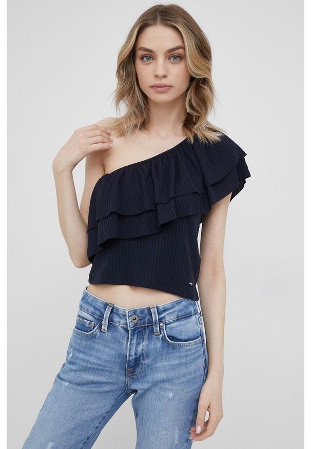 Pepe Jeans bluzka BARIS damska kolor granatowy gładka. Okazja: na co dzień. Kolor: niebieski. Materiał: dzianina. Wzór: gładki. Styl: casual