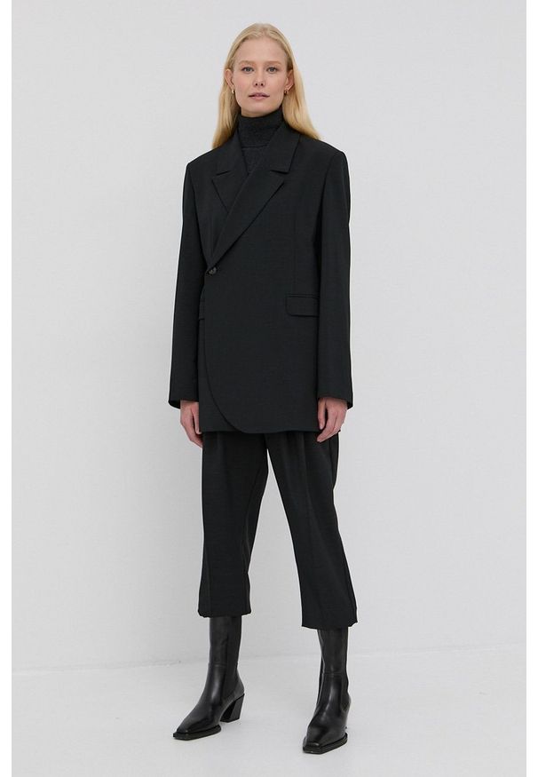 Birgitte Herskind Spodnie Brenda damskie kolor czarny proste high waist. Okazja: na co dzień. Stan: podwyższony. Kolor: czarny. Materiał: włókno, tkanina. Styl: casual
