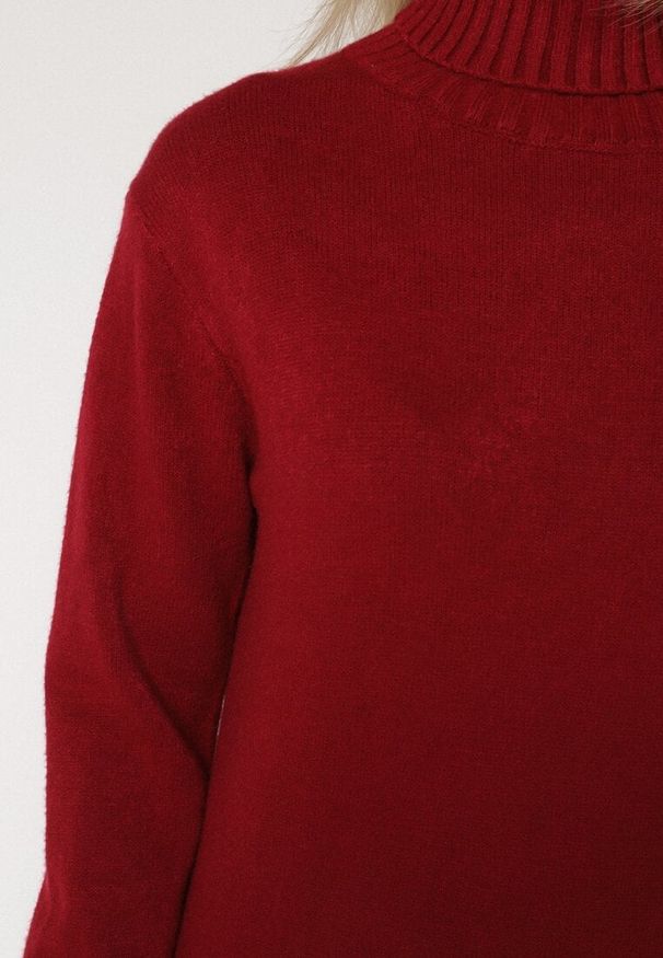 Born2be - Bordowa Dzianinowa Sukienka z Bawełną o Prostym Kroju z Golfem Tesala. Okazja: na spotkanie biznesowe, do pracy. Typ kołnierza: golf. Kolor: czerwony. Materiał: bawełna, dzianina. Wzór: jednolity. Typ sukienki: proste. Styl: biznesowy, klasyczny