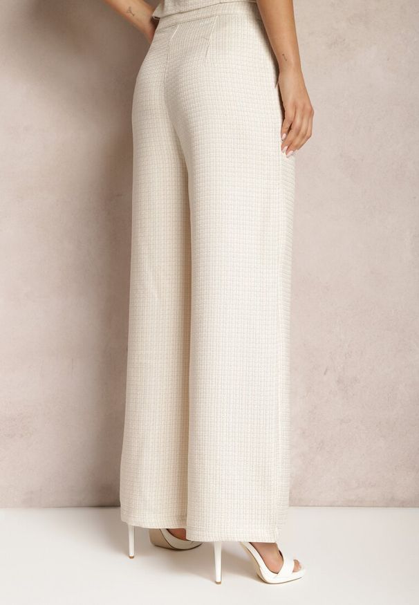 Renee - Beżowe Spodnie Szerokie Garniturowe High Waist Tamarixia. Stan: podwyższony. Kolor: beżowy. Materiał: tkanina. Sezon: lato