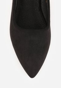 Renee - Czarne Czółenka na Słupku Ozdobionym Cyrkoniami z Wkładką ze Skóry Clesina. Okazja: na co dzień. Kolor: czarny. Materiał: skóra. Wzór: aplikacja. Obcas: na słupku. Styl: casual, elegancki, wizytowy. Wysokość obcasa: średni #8