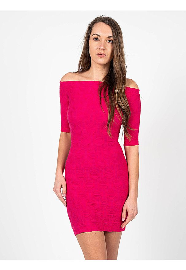 Pinko Sukienka Africo | 1G17DL Y7XA | Africo | Kobieta | Różowy. Typ kołnierza: dekolt hiszpanka. Kolor: różowy. Materiał: wiskoza, bawełna, elastan. Długość rękawa: krótki rękaw. Wzór: aplikacja. Typ sukienki: dopasowane. Długość: mini