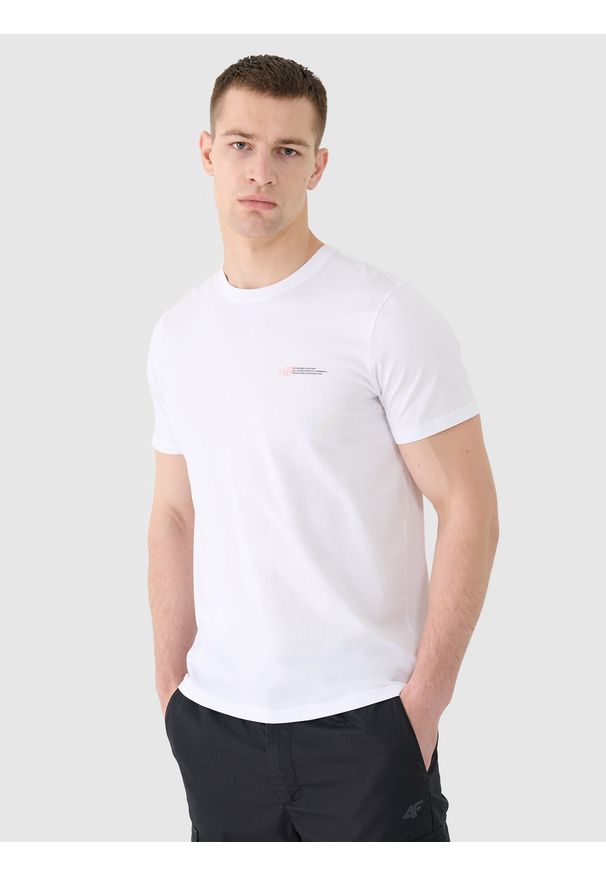 4f - 4F T-shirt regular gładki męski - biały XL. Okazja: na co dzień. Kolor: biały. Materiał: dzianina, bawełna, jersey, materiał, skóra. Długość rękawa: krótki rękaw. Długość: krótkie. Wzór: gładki. Styl: klasyczny, sportowy, casual