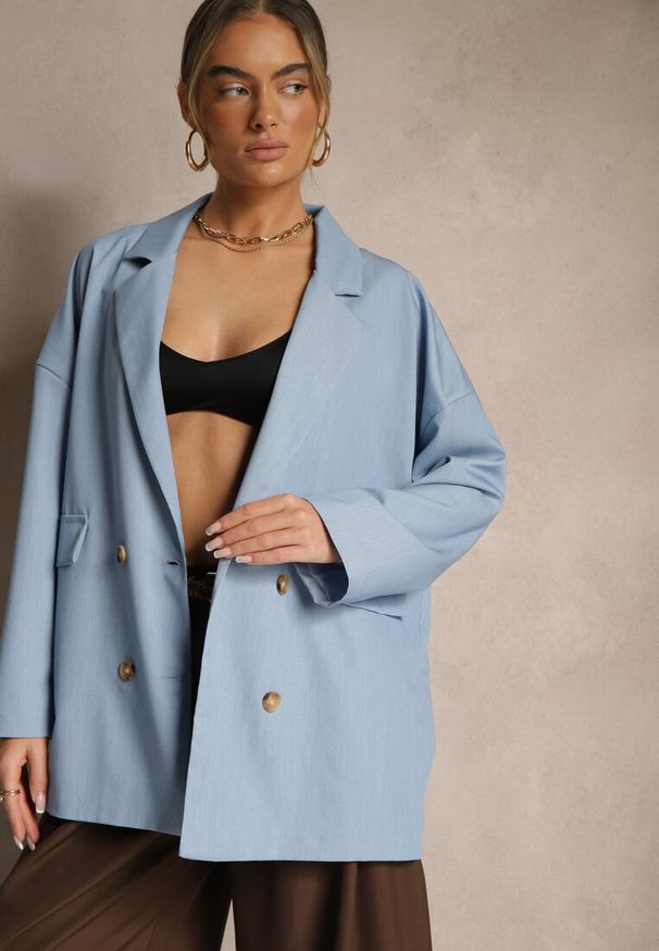Renee - Niebieska Dwurzędowa Marynarka z Wiskozą o Pudełkowym Fasonie Stellirae. Okazja: na spotkanie biznesowe, na co dzień. Kolor: niebieski. Materiał: wiskoza. Styl: casual, biznesowy