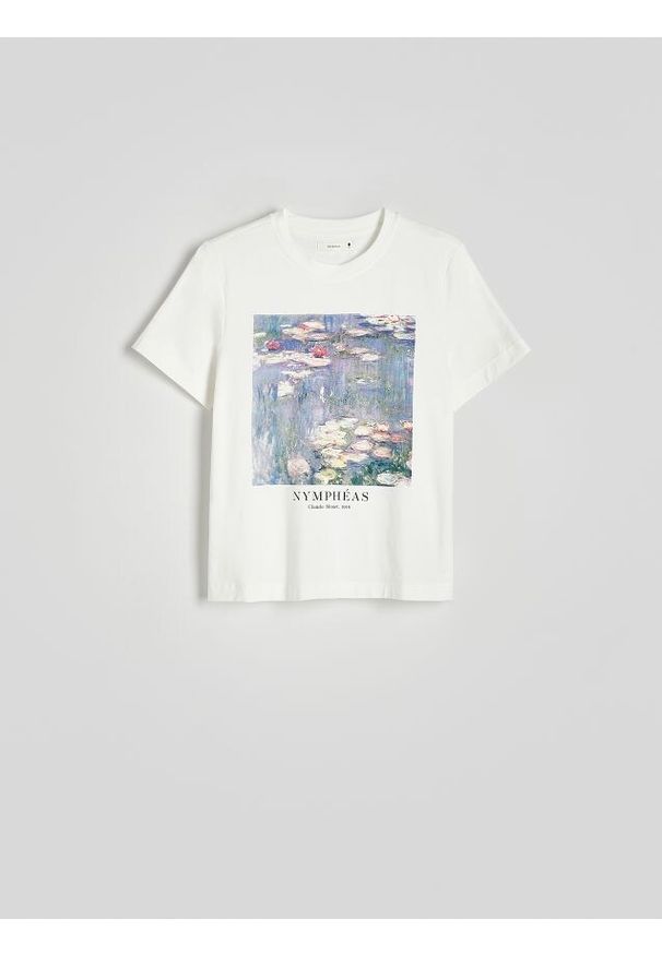 Reserved - T-shirt z nadrukiem - złamana biel. Materiał: tkanina, włókno, bawełna. Wzór: nadruk