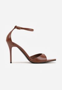 Born2be - Brązowe Sandały na Szpilce ze Sprzączką wokół Kostki Tini. Okazja: na co dzień. Zapięcie: sprzączka. Kolor: brązowy. Materiał: jeans. Obcas: na szpilce. Styl: casual, klasyczny, elegancki #7