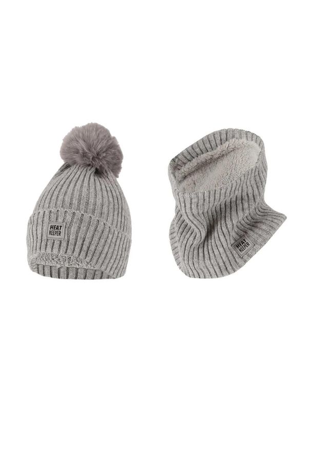 HEAT KEEPER - Zestaw termiczny dla kobiet – Czapka/ocieplacz na szyję – Szary. Kolor: szary. Materiał: poliakryl. Sezon: zima. Styl: sportowy