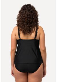 ULLA POPKEN - Damskie Tankini marszczenie ozdobne obszycie miękkie miseczki z recyklingu. Kolekcja: plus size. Kolor: czarny. Materiał: elastan, poliamid, materiał