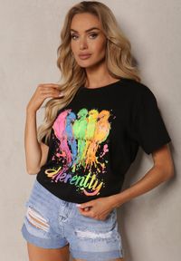 Renee - Czarny T-shirt z Bawełny z Krótkim Rękawem i Nadrukiem Testinae. Okazja: na co dzień. Kolor: czarny. Materiał: bawełna. Długość rękawa: krótki rękaw. Długość: krótkie. Wzór: nadruk. Styl: casual, klasyczny #2