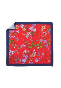 Modini - Czerwono-granatowa poszetka w kwiaty E281. Kolor: wielokolorowy, czerwony, niebieski. Wzór: kwiaty #1