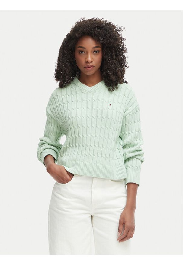 TOMMY HILFIGER - Tommy Hilfiger Sweter WW0WW48433 Zielony jasny Regular Fit. Kolor: zielony. Materiał: bawełna