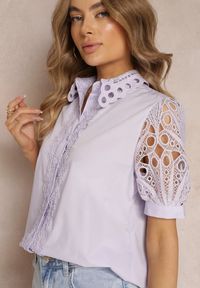 Renee - Fioletowa Koszula z Ozdobnym Kołnierzem i Rękawami z Koronkowymi Wstawkami Brixta. Kolor: fioletowy. Materiał: koronka. Styl: elegancki #4