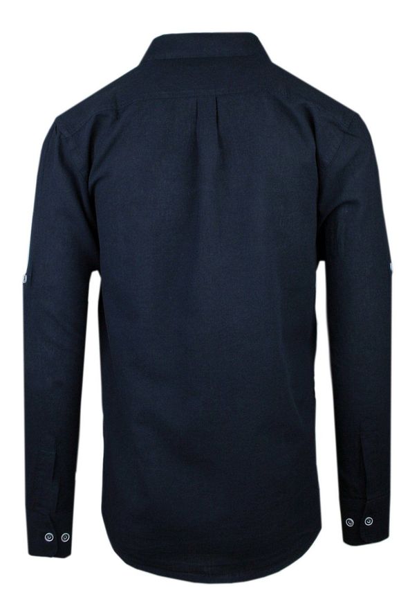 Wygodna Koszula Weekendowa z Lnu i Bawełny - Pako Jeans - Granatowa. Kolor: niebieski. Materiał: len, bawełna. Sezon: lato
