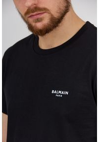 Balmain - BALMAIN Czarny t-shirt męski z małym aksamitnym logo. Kolor: czarny #3