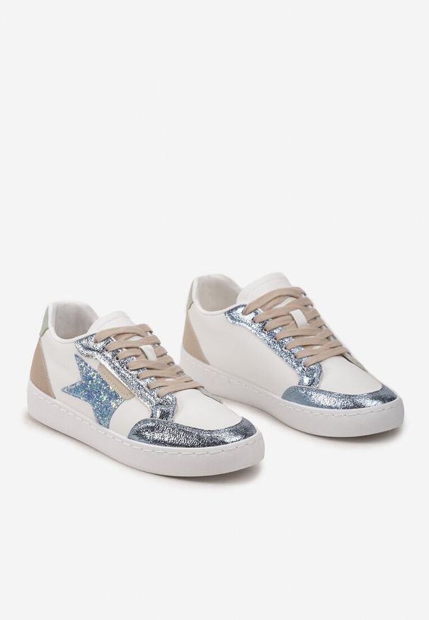 Renee - Niebieskie Sneakersy z Brokatowymi Wstawkami i Gwiazdką Reniva. Kolor: biały