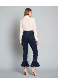 SELF PORTRAIT - Granatowe spodnie Frilled Canvas. Stan: podwyższony. Kolor: niebieski. Styl: klasyczny, elegancki