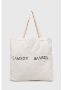Samsoe & Samsoe - Samsoe Samsoe torebka kolor beżowy. Kolor: beżowy. Wzór: nadruk. Materiał: z nadrukiem. Rodzaj torebki: na ramię #1
