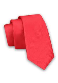 Krawat Męski w Delikatny Prążek ŚLEDŹ (wąski) - 5 cm - Angelo di Monti, Czerwony. Kolor: czerwony. Wzór: prążki #1