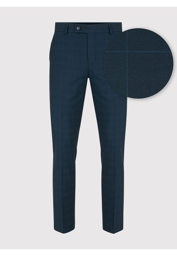 Pako Lorente - PAKO LORENTE – Granatowe spodnie w delikatną niebieską kratkę P23SF-6G-003-G-S. Kolor: niebieski. Materiał: poliester, elastan, wiskoza. Wzór: kratka